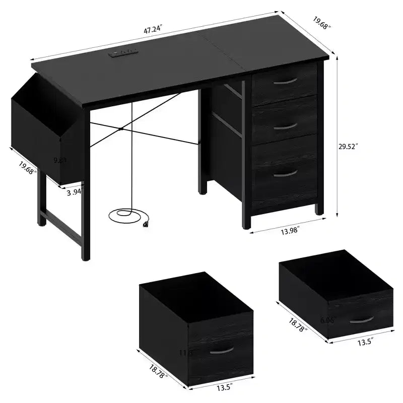 Bureau d'ordinateur moderne pour bureau à domicile avec tiroirs et étagères, bureau d'écriture avec sac latéral pour étude et bureau