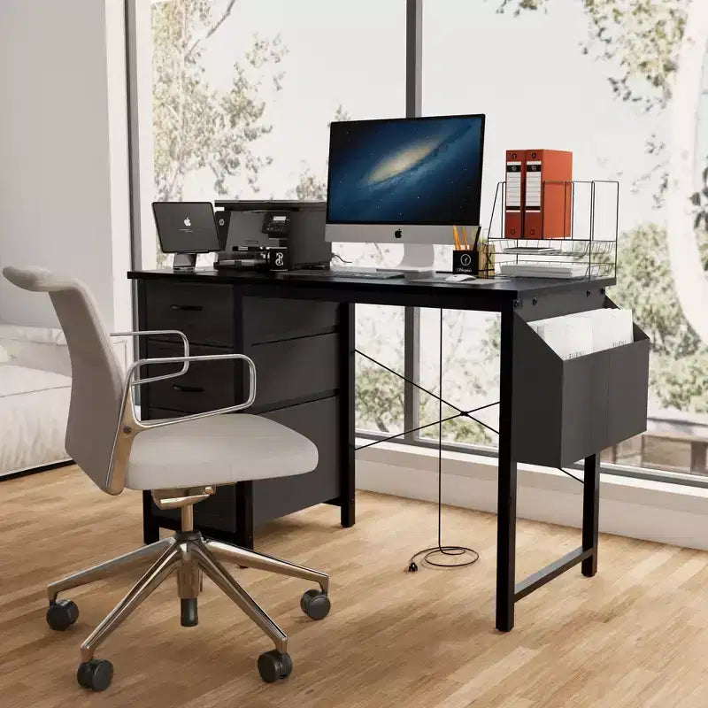Okak Modern Home Office Computer Desk with Darwers & Shelves,Teens Student Writing Desk with Side Bag for Study,Office,Studio