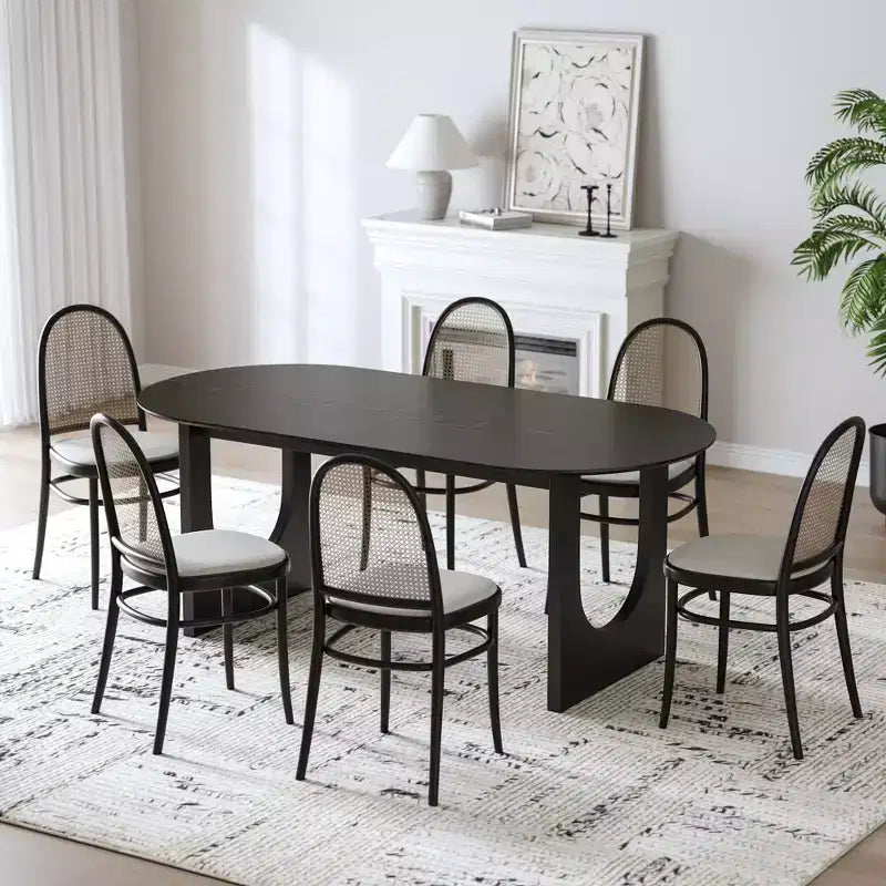 MAYEERTY 67 Wood Oval Dining Table for 4-6, Farmhouse Modern Kitchen & Dining Room Table