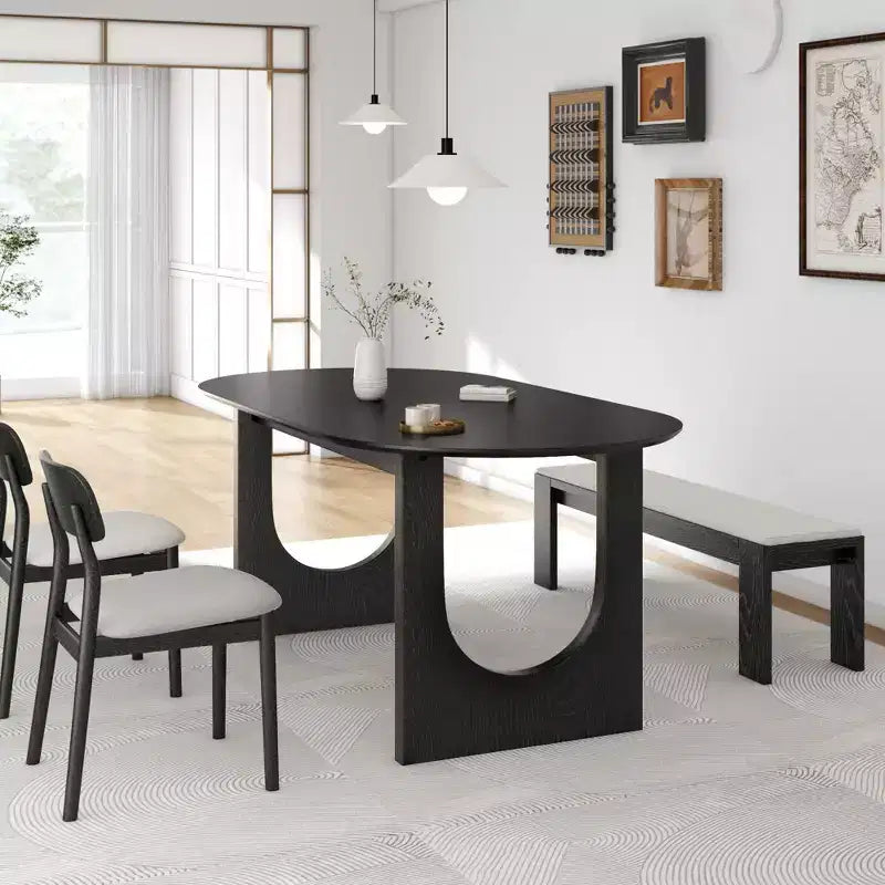 Table à manger ovale en bois de 170 cm pour 4-6 personnes, cuisine et salle à manger modernes de style ferme