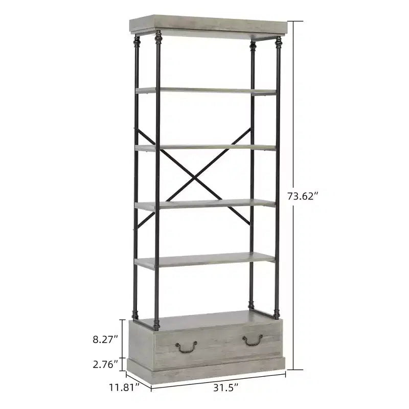 6 Tier Bookshelf with Storage Drawer, 81 Tall Metal Frame Book Shelf, Open Storage Bookshelf for Living Room Office Bedroom Home Library