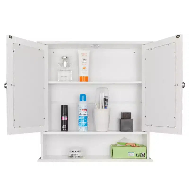 Meuble haut de salle de bain mural à double porte miroir, 3 étagères