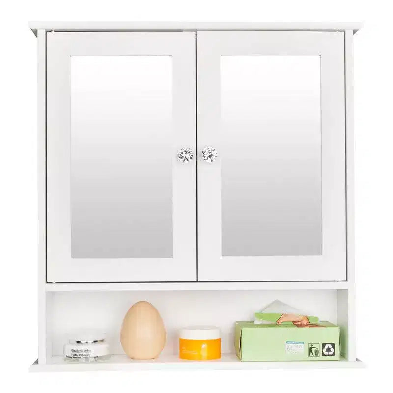 Meuble haut de salle de bain mural à double porte miroir, 3 étagères
