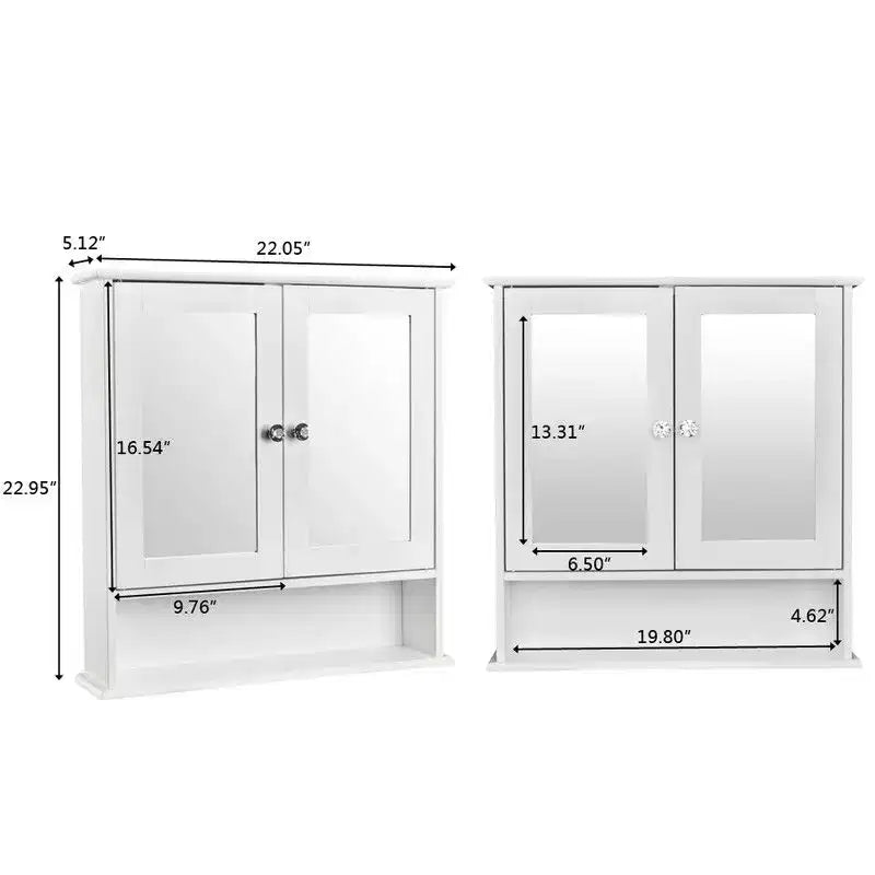 Wall-Mounted Bathroom Cabinet with Double Mirror Doors, 3-Tier