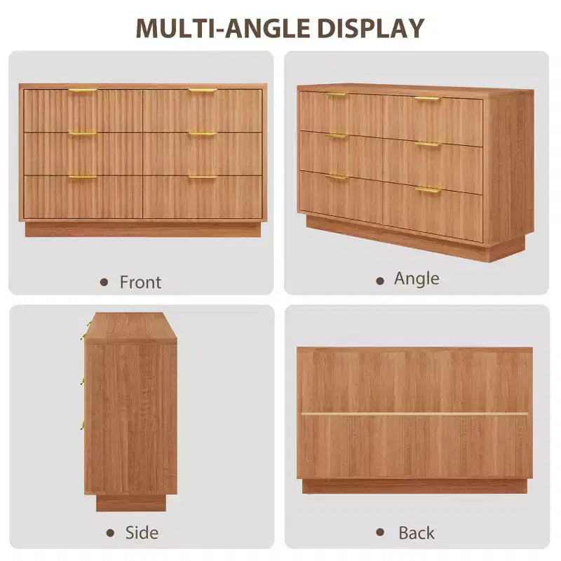 Modern 6 Drawer Dresser for Bedroom, 47 In Wood Chest of Drawers, Compact Nursery Dresser Storage Cabinet for Closet Living Room Apartment