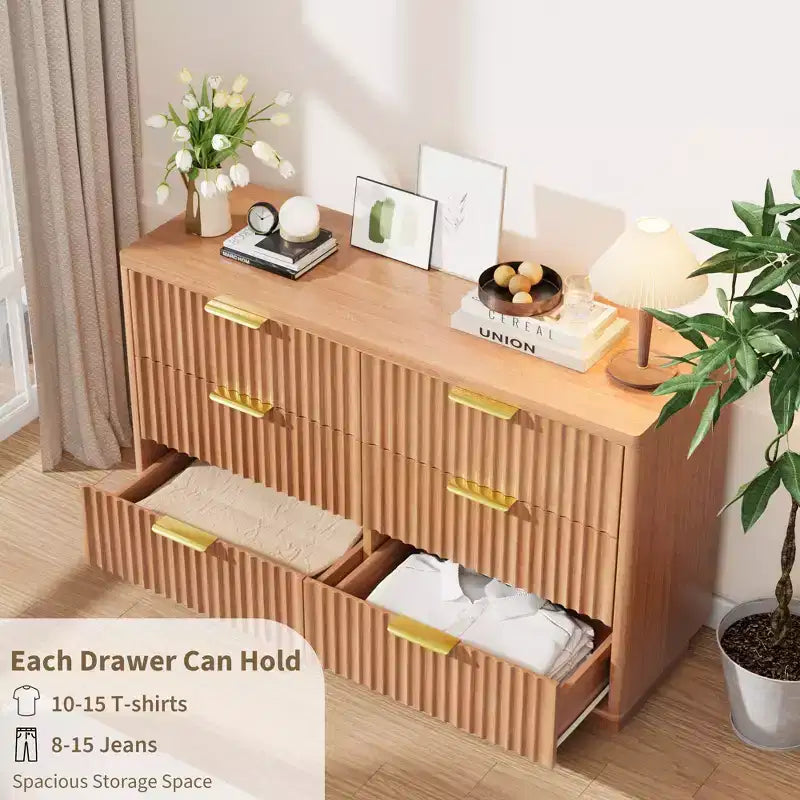 Modern 6 Drawer Dresser for Bedroom, 47 In Wood Chest of Drawers, Compact Nursery Dresser Storage Cabinet for Closet Living Room Apartment