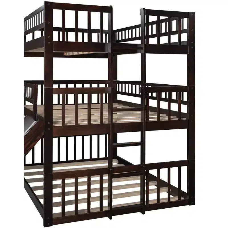 Lit superposé triple pour adultes, 3 places, avec échelles et toboggan, espresso