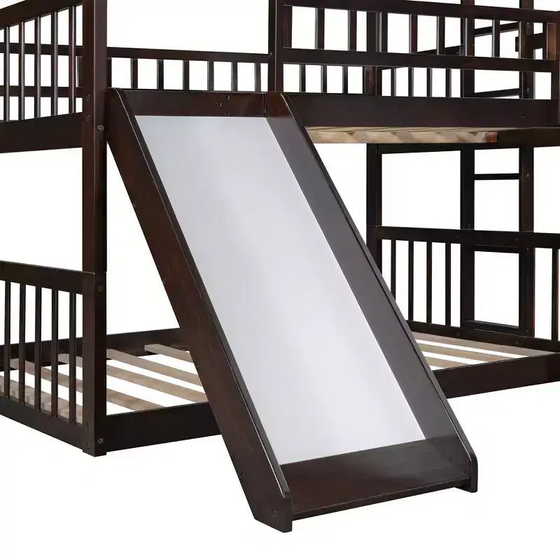 Lit superposé triple pour adultes, 3 places, avec échelles et toboggan, espresso