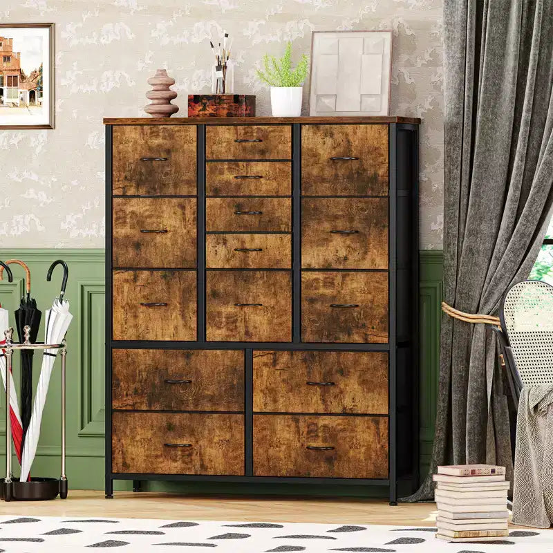 48 H Tall Fabric Dresser with 15 Drawers and Steel Frame & Wood Top, Sturdy Dressers for Bedroom, Closet, Hallway, Living Room