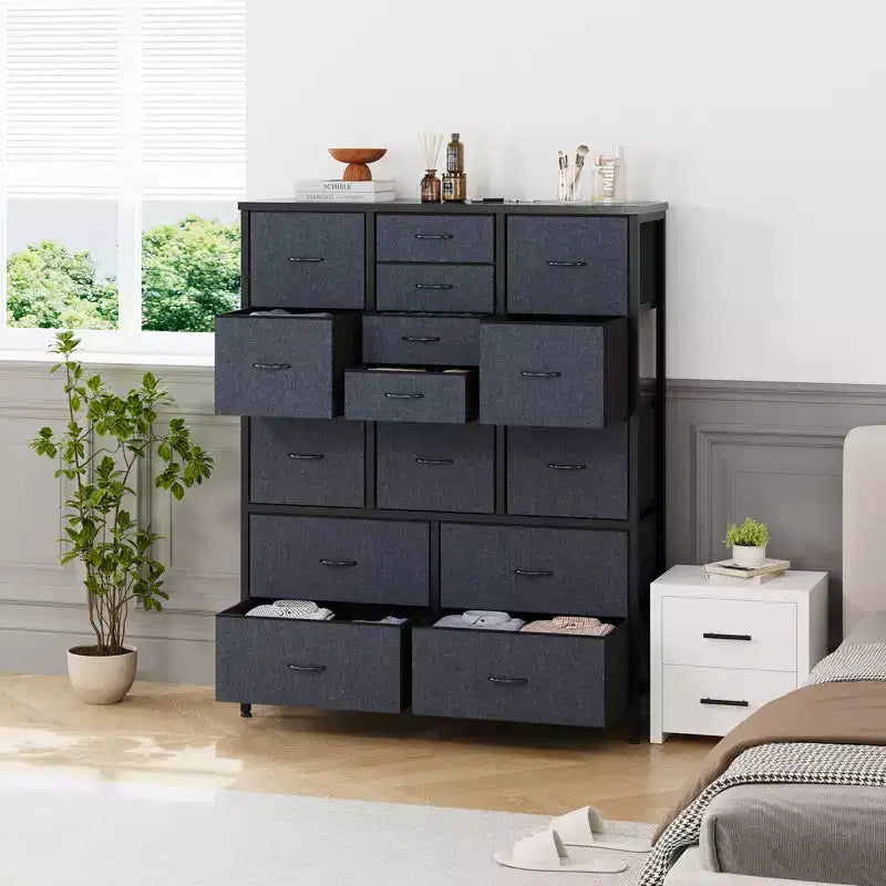 48 H Tall Fabric Dresser with 15 Drawers and Steel Frame & Wood Top, Sturdy Dressers for Bedroom, Closet, Hallway, Living Room