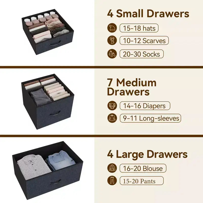 48 H Tall Fabric Dresser with 15 Drawers and Steel Frame & Wood Top, Sturdy Dressers for Bedroom, Closet, Hallway, Living Room