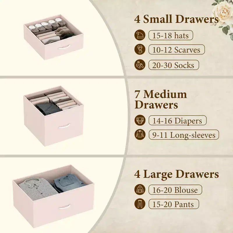 48 H Tall Fabric Dresser with 15 Drawers and Steel Frame & Wood Top, Sturdy Dressers for Bedroom, Closet, Hallway, Living Room