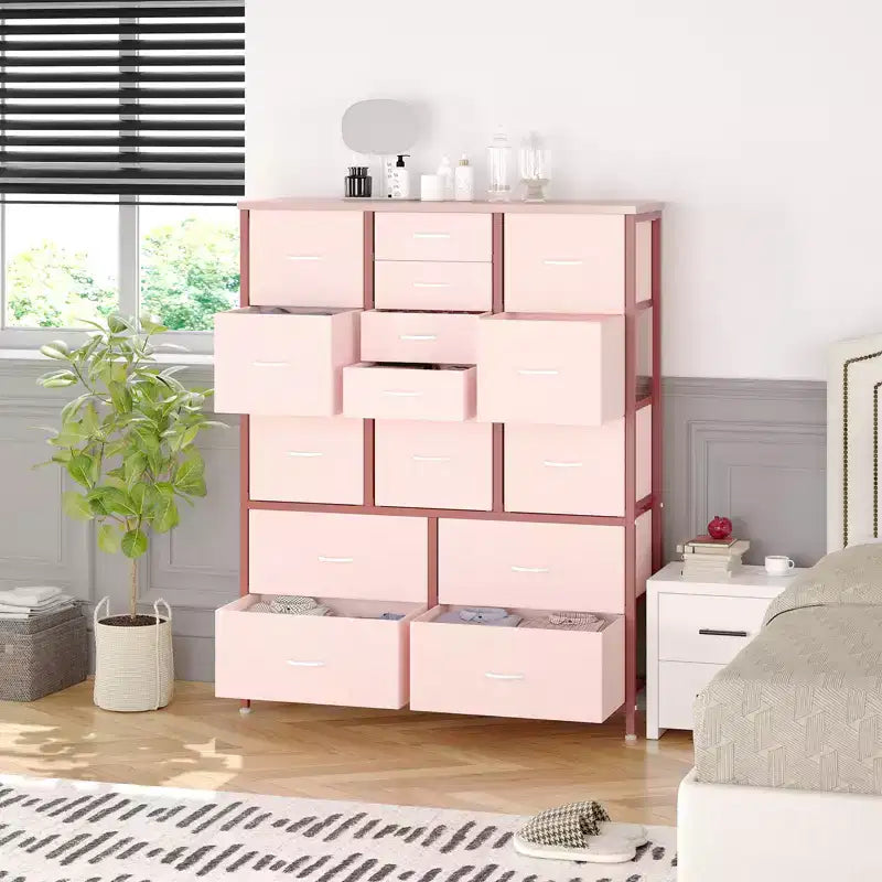48 H Tall Fabric Dresser with 15 Drawers and Steel Frame & Wood Top, Sturdy Dressers for Bedroom, Closet, Hallway, Living Room