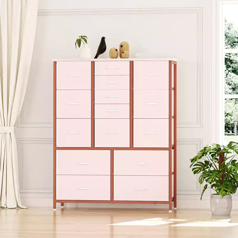 48 H Tall Fabric Dresser with 15 Drawers and Steel Frame & Wood Top, Sturdy Dressers for Bedroom, Closet, Hallway, Living Room
