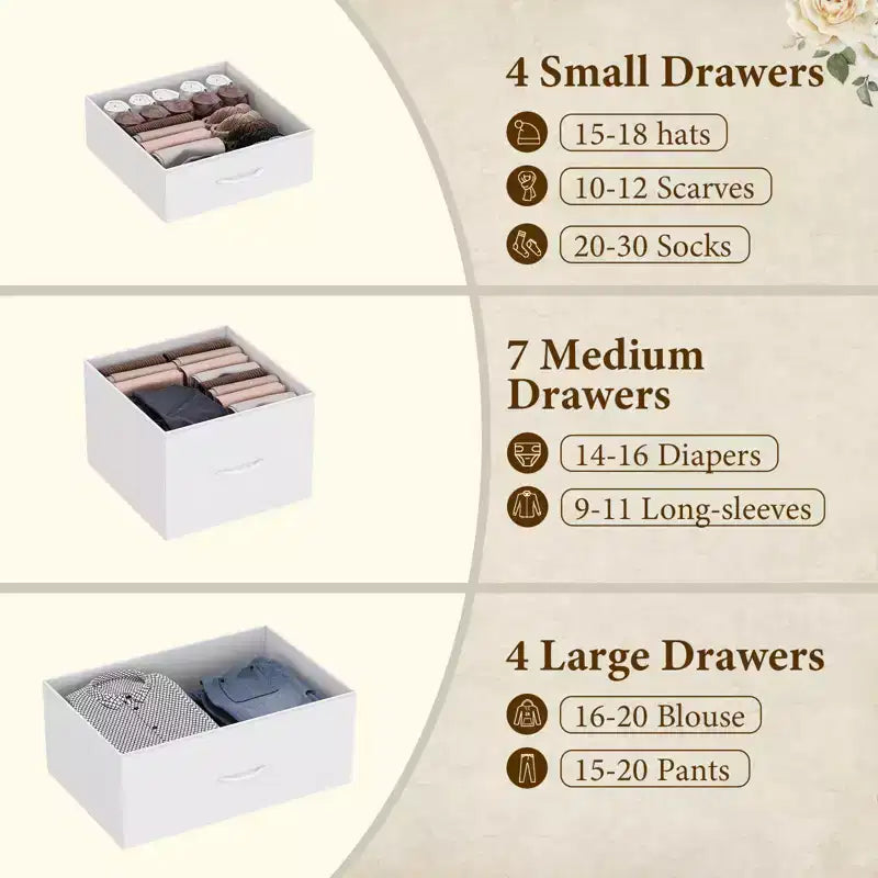 48 H Tall Fabric Dresser with 15 Drawers and Steel Frame & Wood Top, Sturdy Dressers for Bedroom, Closet, Hallway, Living Room