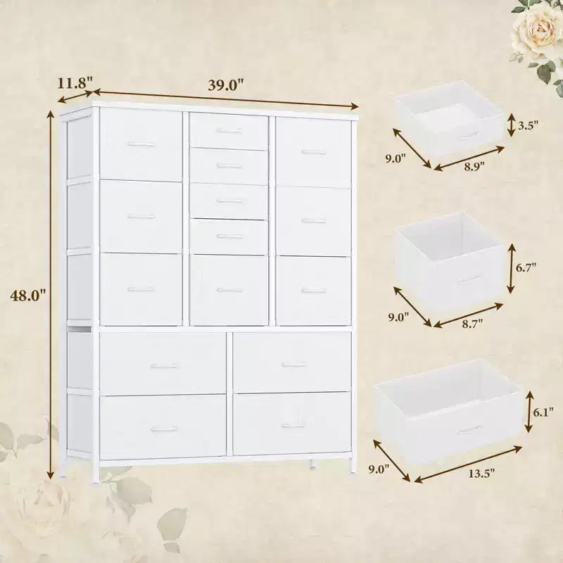 48 H Tall Fabric Dresser with 15 Drawers and Steel Frame & Wood Top, Sturdy Dressers for Bedroom, Closet, Hallway, Living Room