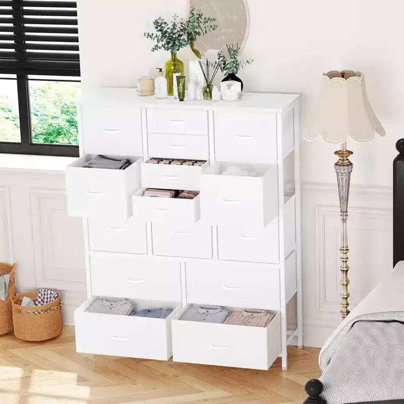48 H Tall Fabric Dresser with 15 Drawers and Steel Frame & Wood Top, Sturdy Dressers for Bedroom, Closet, Hallway, Living Room