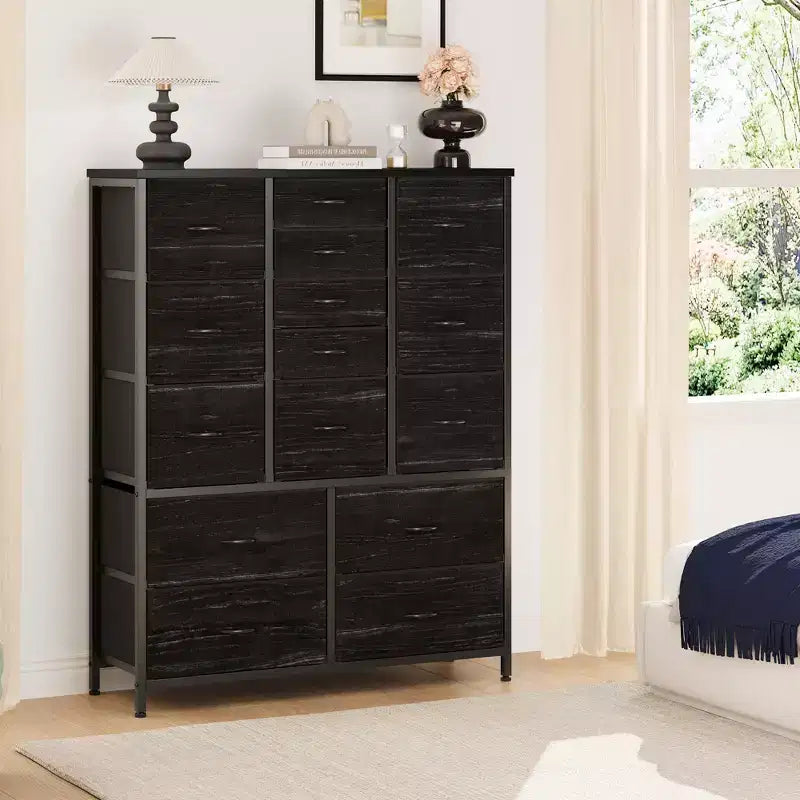 48 H Tall Fabric Dresser with 15 Drawers and Steel Frame & Wood Top, Sturdy Dressers for Bedroom, Closet, Hallway, Living Room