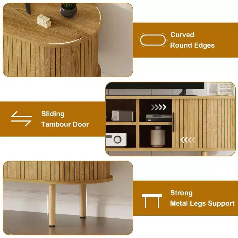 Meuble TV moderne avec portes coulissantes, console multimédia en bois avec étagères réglables pour salon