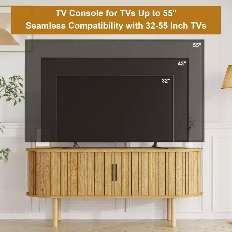 Meuble TV moderne avec portes coulissantes, console multimédia en bois avec étagères réglables pour salon