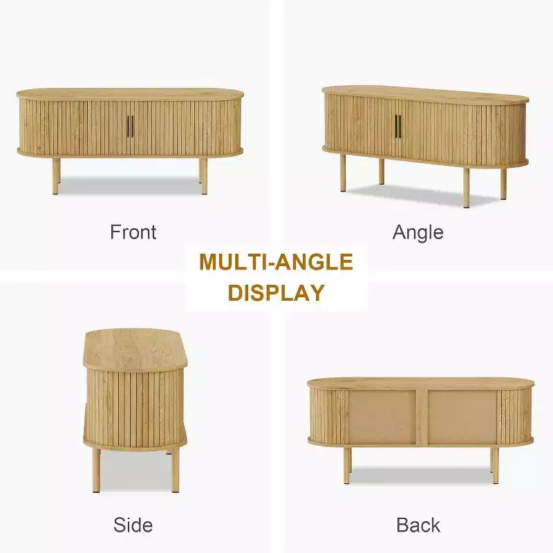 Meuble TV moderne avec portes coulissantes, console multimédia en bois avec étagères réglables pour salon