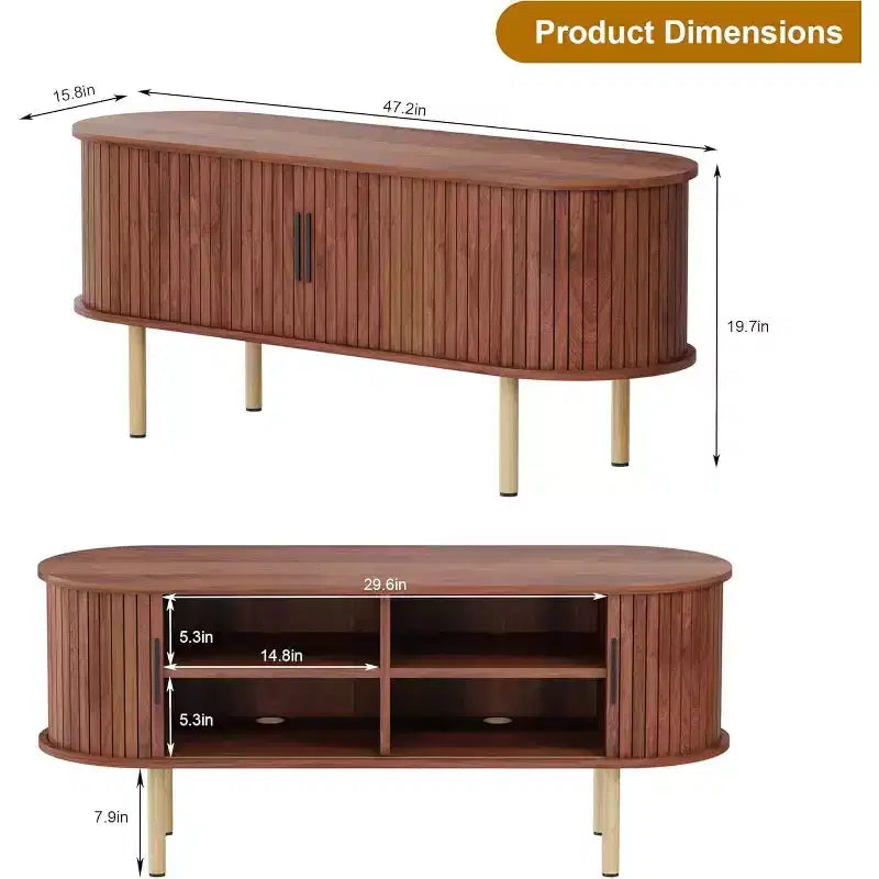 Meuble TV moderne avec portes coulissantes, console multimédia en bois avec étagères réglables pour salon