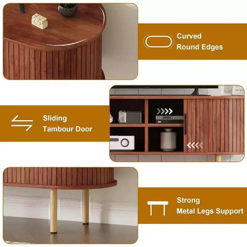 Meuble TV moderne avec portes coulissantes, console multimédia en bois avec étagères réglables pour salon