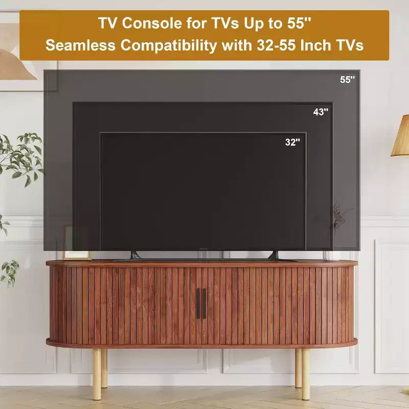 Meuble TV moderne avec portes coulissantes, console multimédia en bois avec étagères réglables pour salon