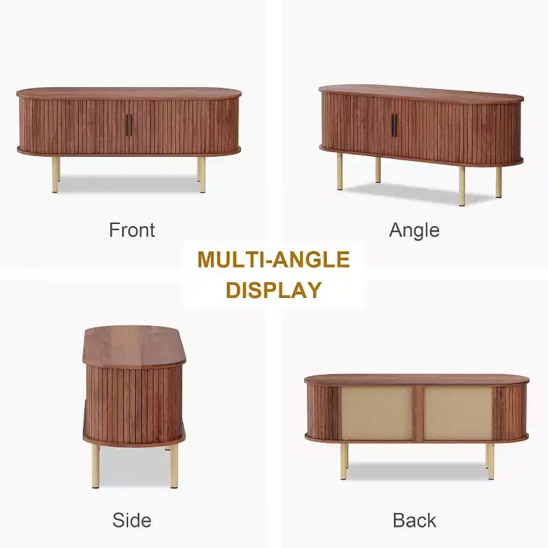 Meuble TV moderne avec portes coulissantes, console multimédia en bois avec étagères réglables pour salon