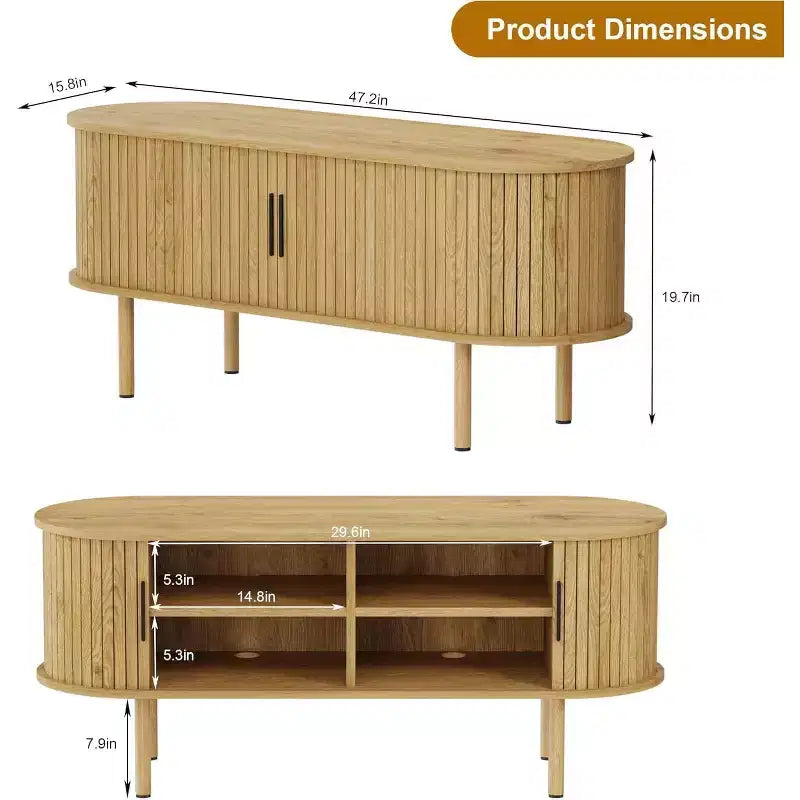 Meuble TV moderne avec portes coulissantes, console multimédia en bois avec étagères réglables pour salon