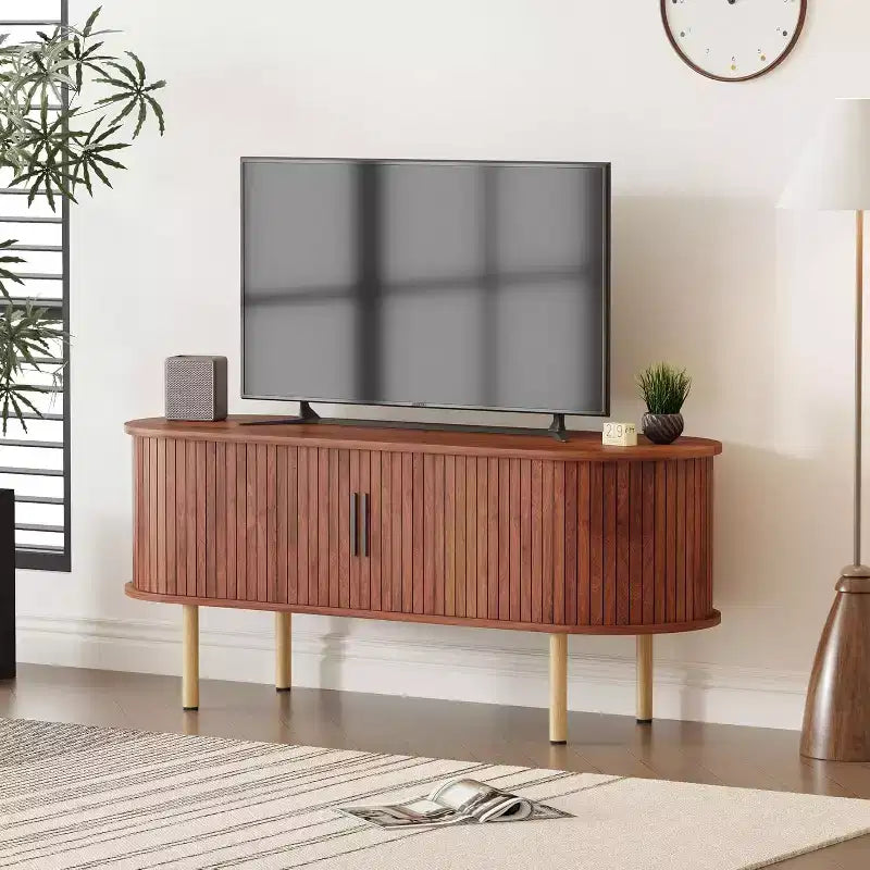 COZONY Modern TV Stand with Sliding Doors, Wood Media Console Entertainment Center with Adjustable Shelves for Living Room Storage