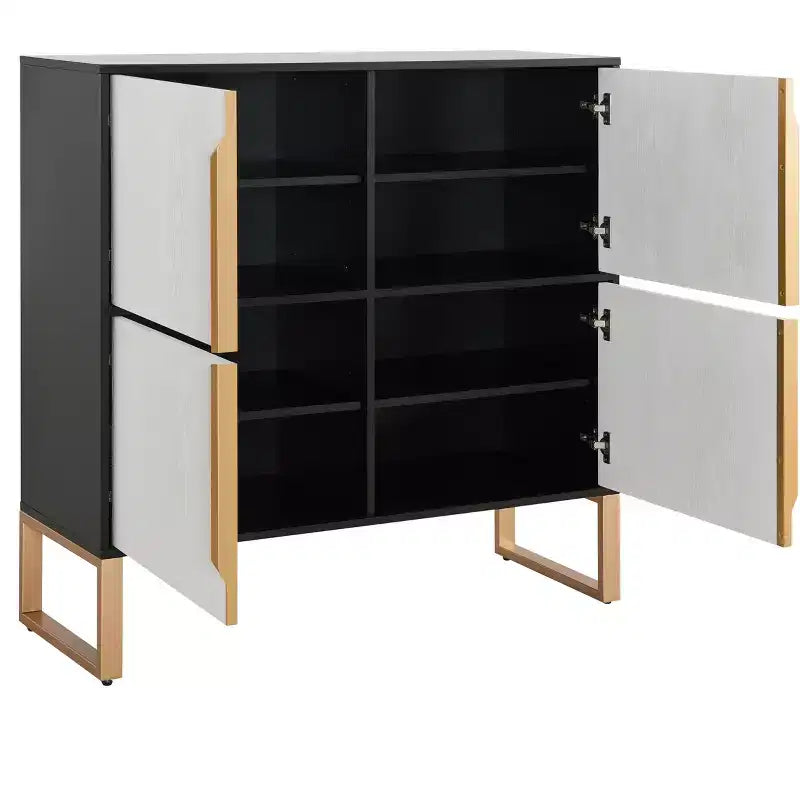 Four-Door Storage Cabinet, 42-Inch Buffet Cabinet with Metal Base Handles, Sideboard Coffee Bar Cabinet for Kitchen or Living Room