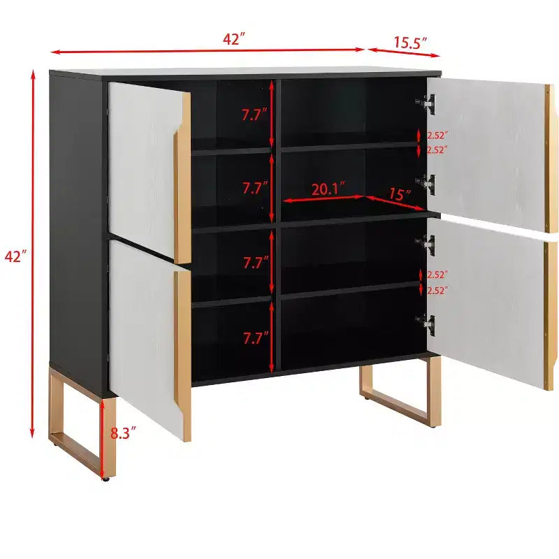 Four-Door Storage Cabinet, 42-Inch Buffet Cabinet with Metal Base Handles, Sideboard Coffee Bar Cabinet for Kitchen or Living Room