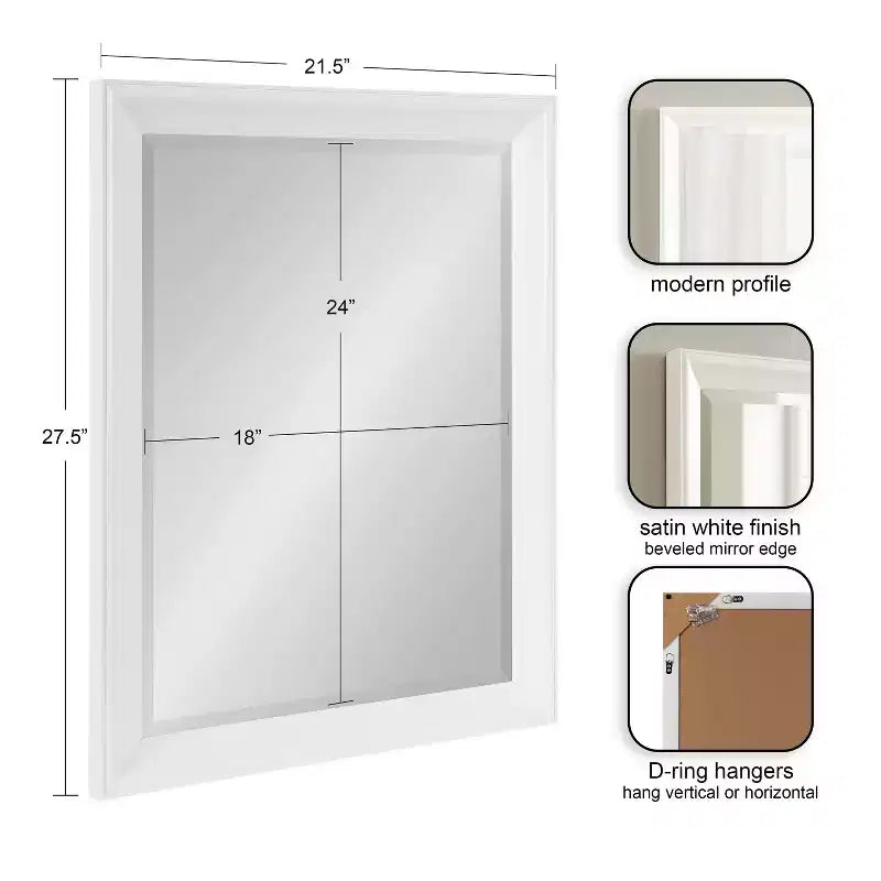 Rectangle Bathroom Wall Mirror with Matte White Frame, 21.5" x 27.5"