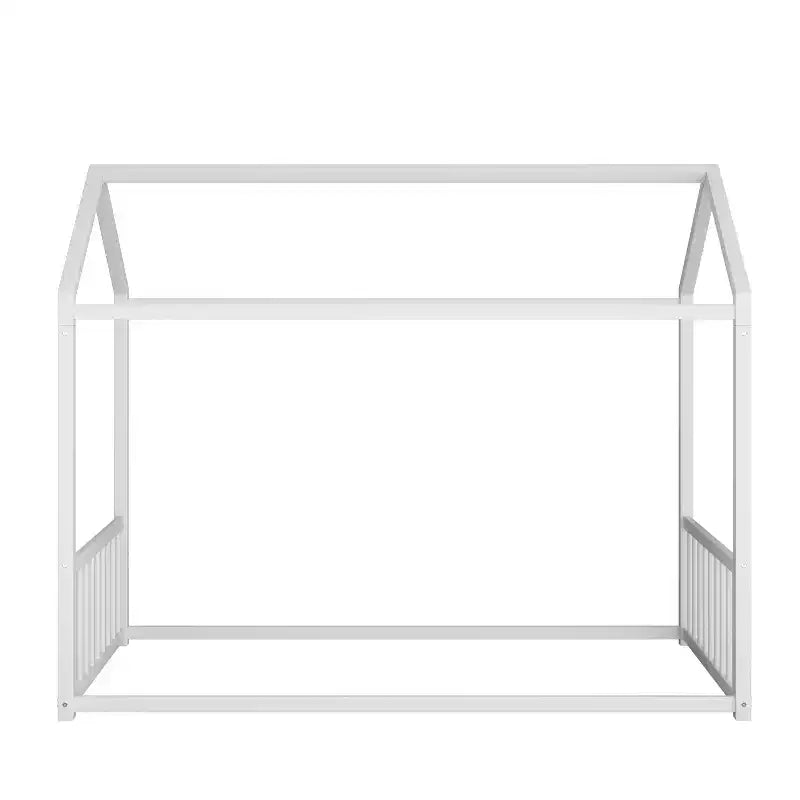 Twin Size Metal Floor Bed Frame with House Shape and Guardrails