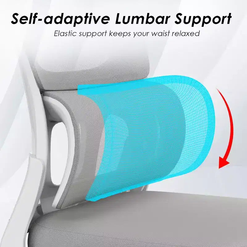 Chaise de bureau ergonomique en maille avec soutien lombaire et accoudoirs rabattables