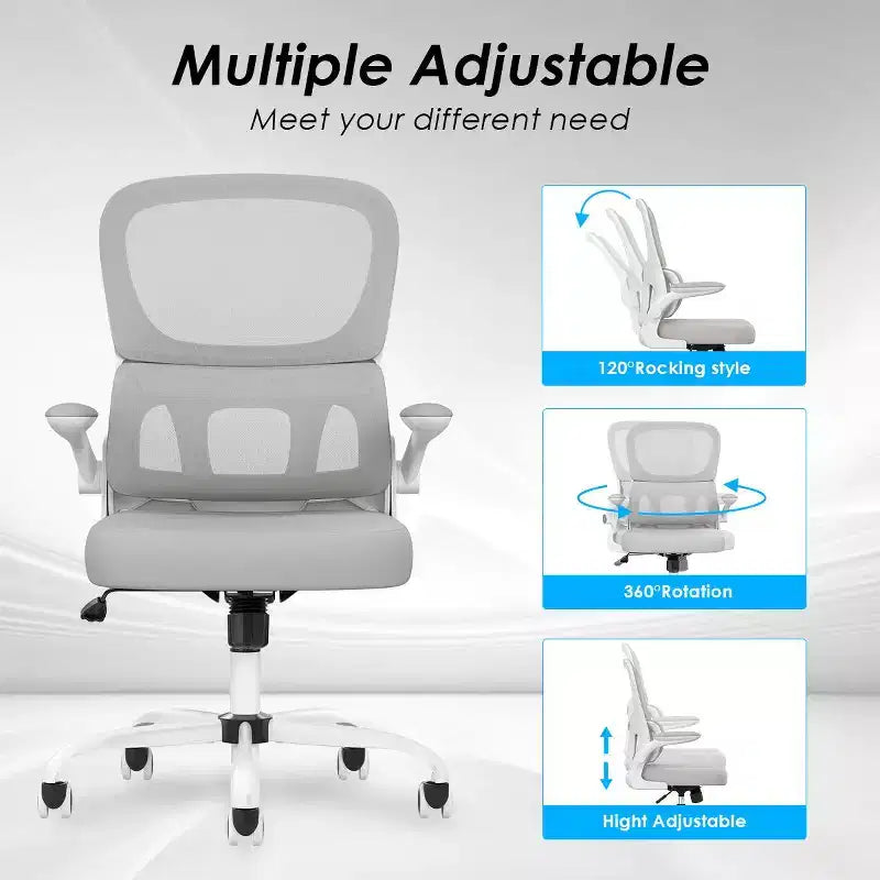 Chaise de bureau ergonomique en maille avec soutien lombaire et accoudoirs rabattables