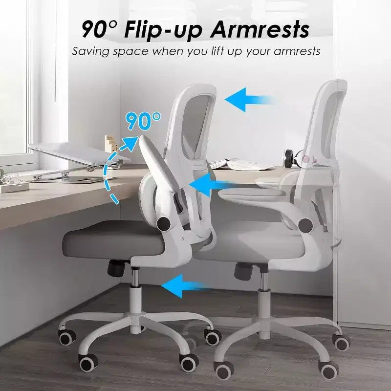 Chaise de bureau ergonomique en maille avec soutien lombaire et accoudoirs rabattables