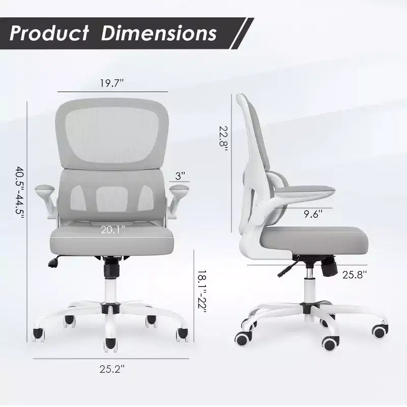 Chaise de bureau ergonomique en maille avec soutien lombaire et accoudoirs rabattables