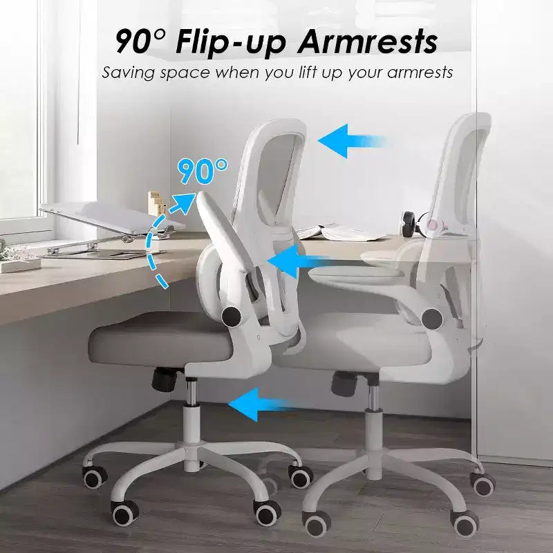 Chaise de bureau ergonomique en maille avec soutien lombaire et accoudoirs rabattables