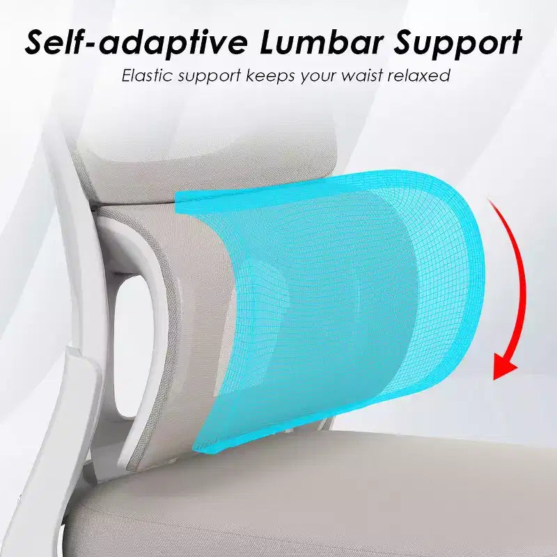 Chaise de bureau ergonomique en maille avec soutien lombaire et accoudoirs rabattables