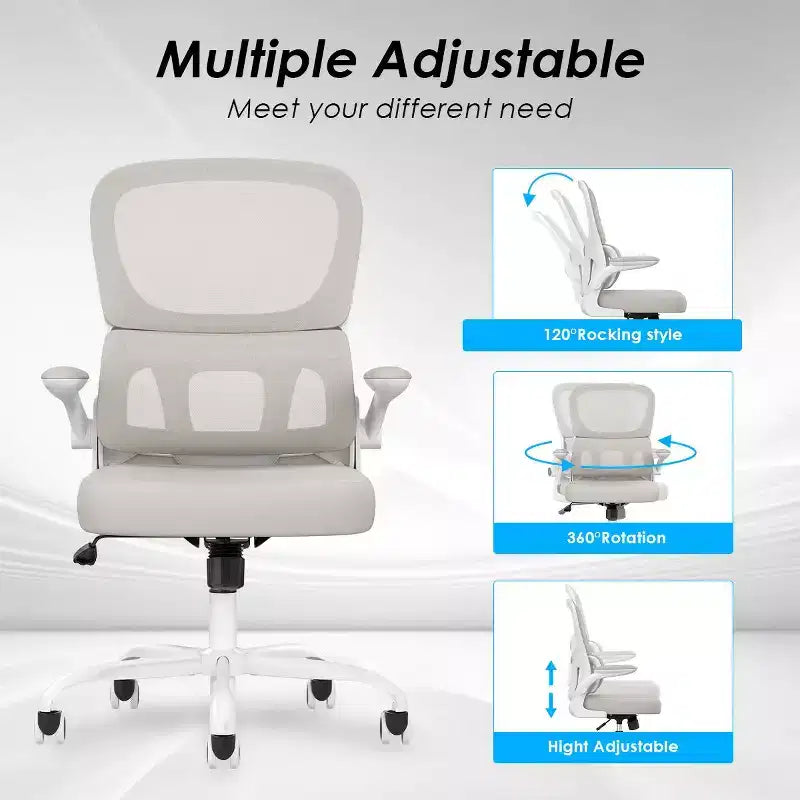 Chaise de bureau ergonomique en maille avec soutien lombaire et accoudoirs rabattables