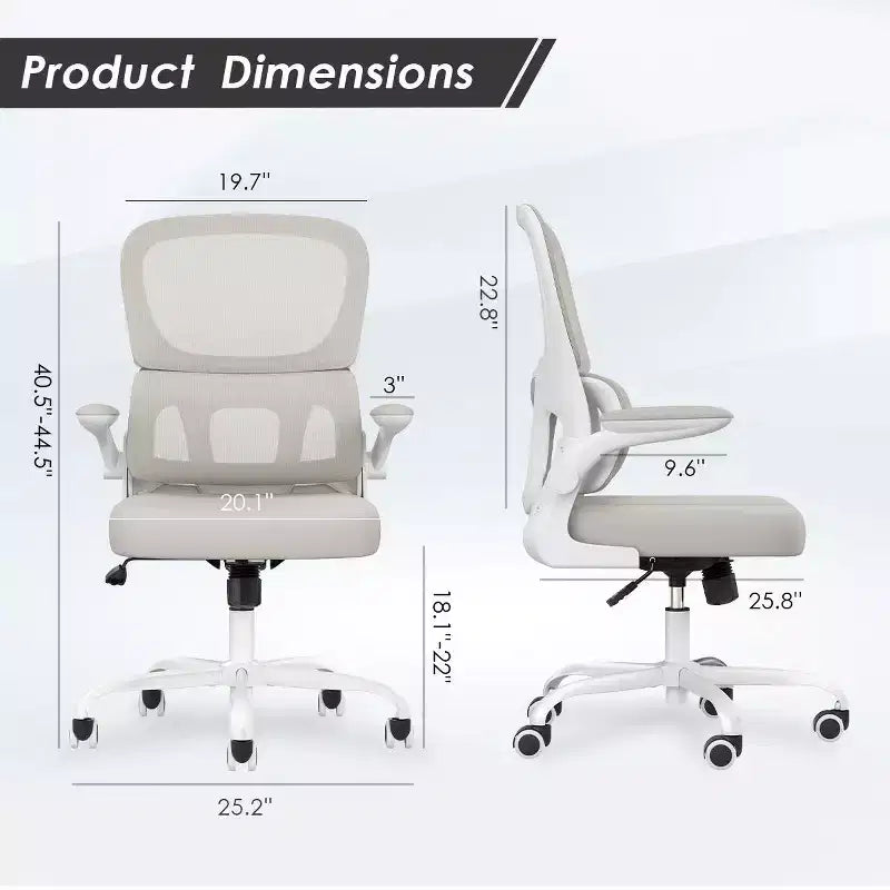 Chaise de bureau ergonomique en maille avec soutien lombaire et accoudoirs rabattables