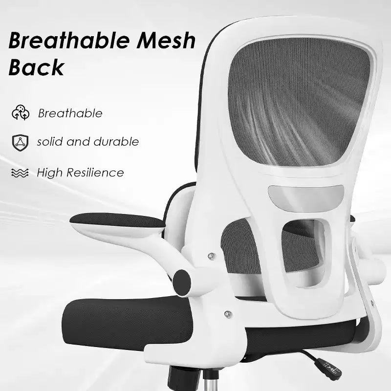 Chaise de bureau ergonomique en maille avec soutien lombaire et accoudoirs rabattables