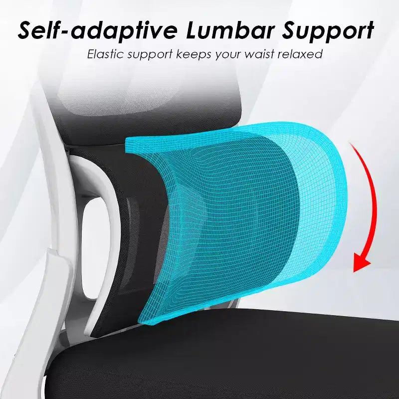 Chaise de bureau ergonomique en maille avec soutien lombaire et accoudoirs rabattables