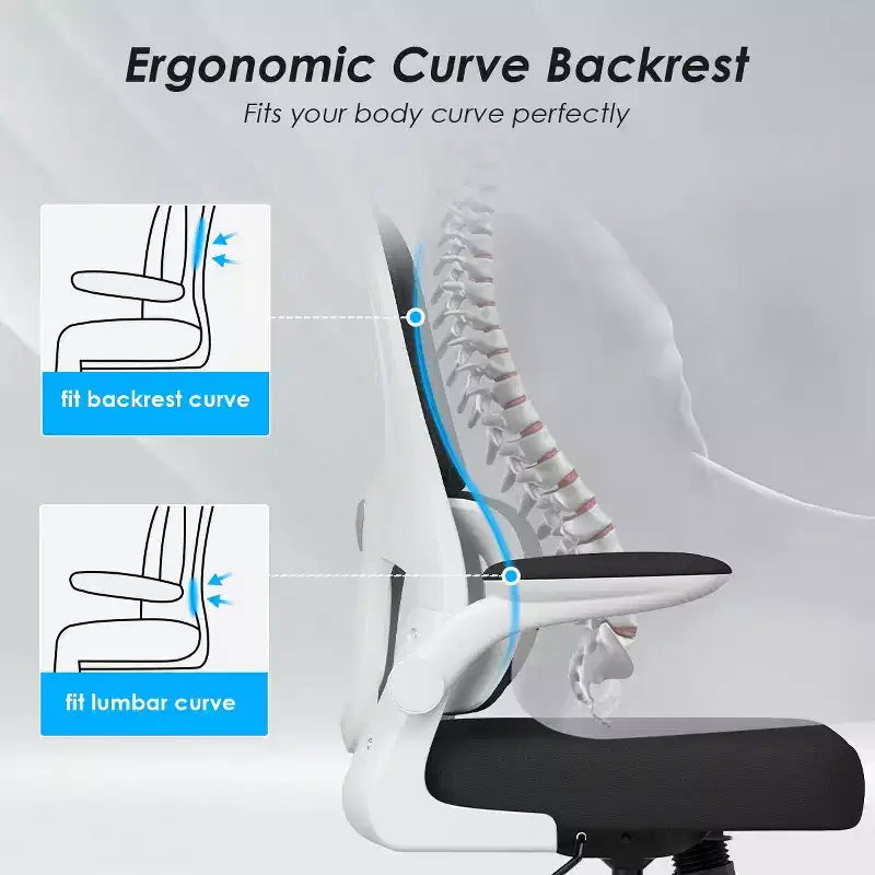 Chaise de bureau ergonomique en maille avec soutien lombaire et accoudoirs rabattables