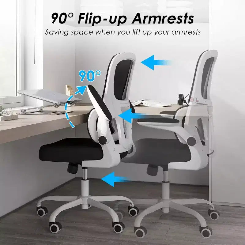 Chaise de bureau ergonomique en maille avec soutien lombaire et accoudoirs rabattables