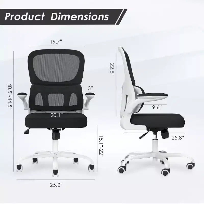 Chaise de bureau ergonomique en maille avec soutien lombaire et accoudoirs rabattables