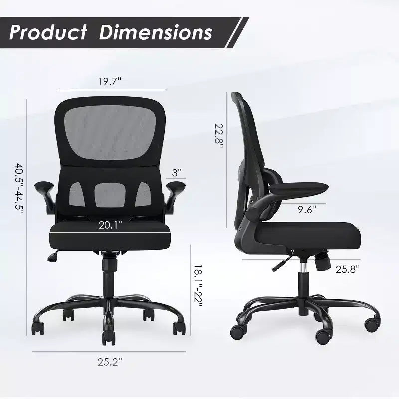 Chaise de bureau ergonomique en maille avec soutien lombaire et accoudoirs rabattables