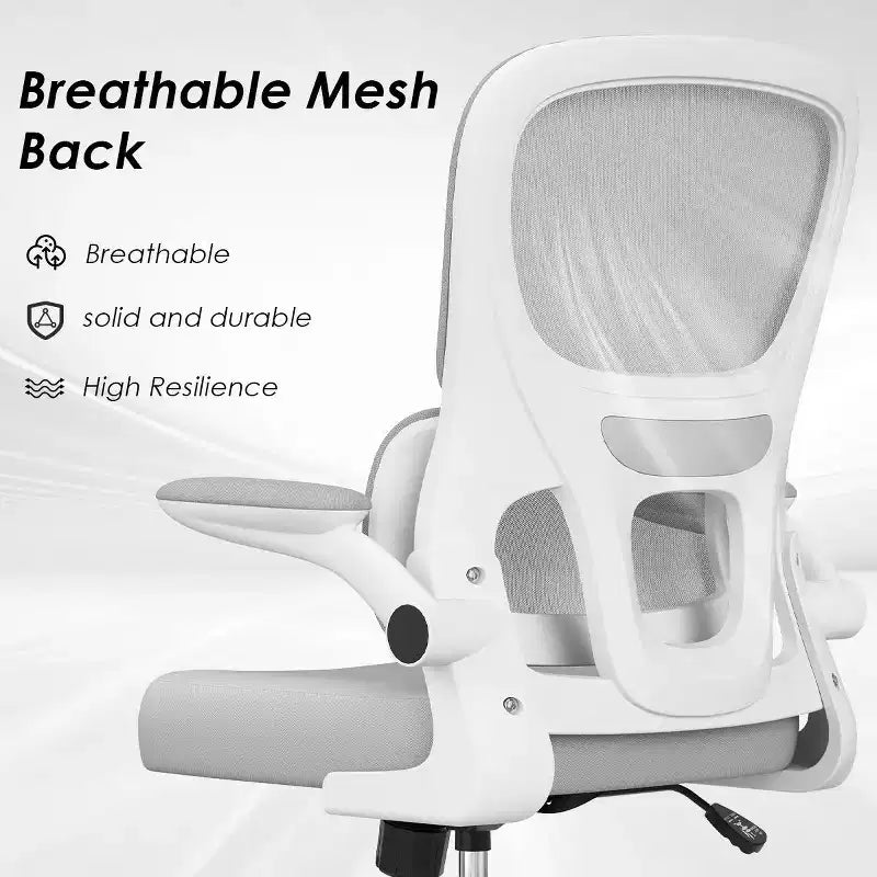 Chaise de bureau ergonomique en maille avec soutien lombaire et accoudoirs rabattables